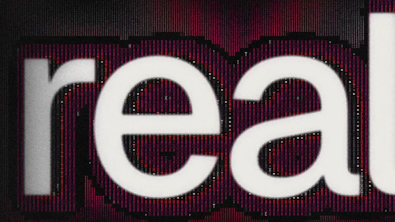 The word “real” set in halftone, a frame from the OpenMail launch video